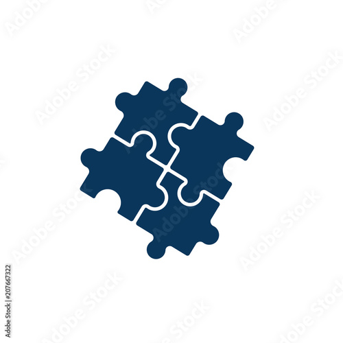 Puzzle icon vector, filled flat sign, solid pictogram isolated on white. Plugins symbol, logo illustration.Puzzle pieces vector. Finance money management target. blue color