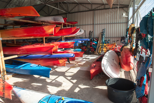 Fotografie Storage of kayaks and boats in hangar