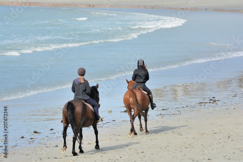 Des chevaux qui s'entraînent sur une plage en Bretagne