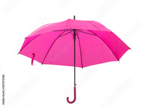 Opened umbrella pink color isolated on white background with clipping path.