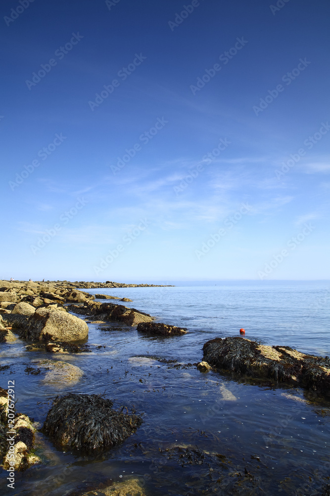 Senic view of the sea and rock pools taken from Filey Brigg North Yorkshire UK