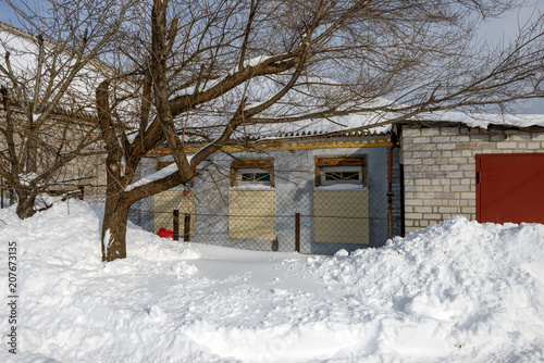 Cottage is in process of reconstruction among snowdrifts, Dnepropetrovsk, Ukraine.