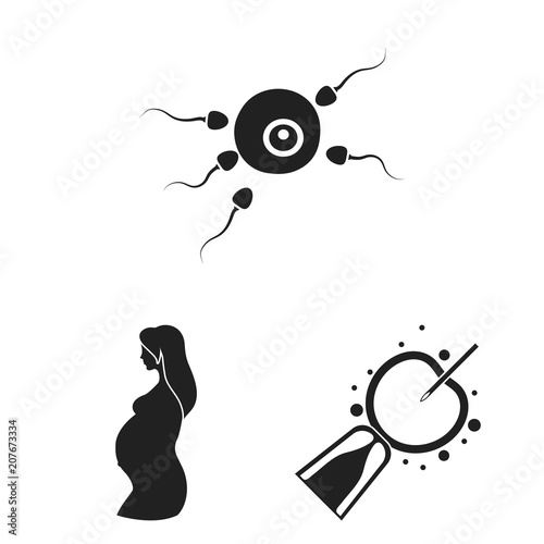 Woman and pregnancy black icons in set collection for design. Gynecology and equipment vector symbol stock web illustration.