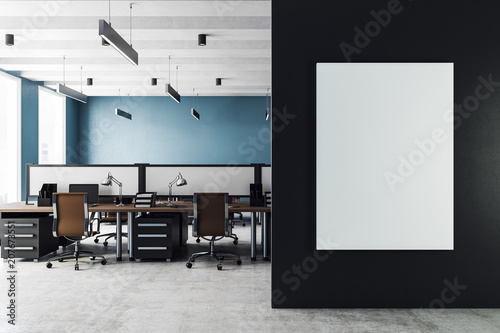 Contemporary coworking interior with poster