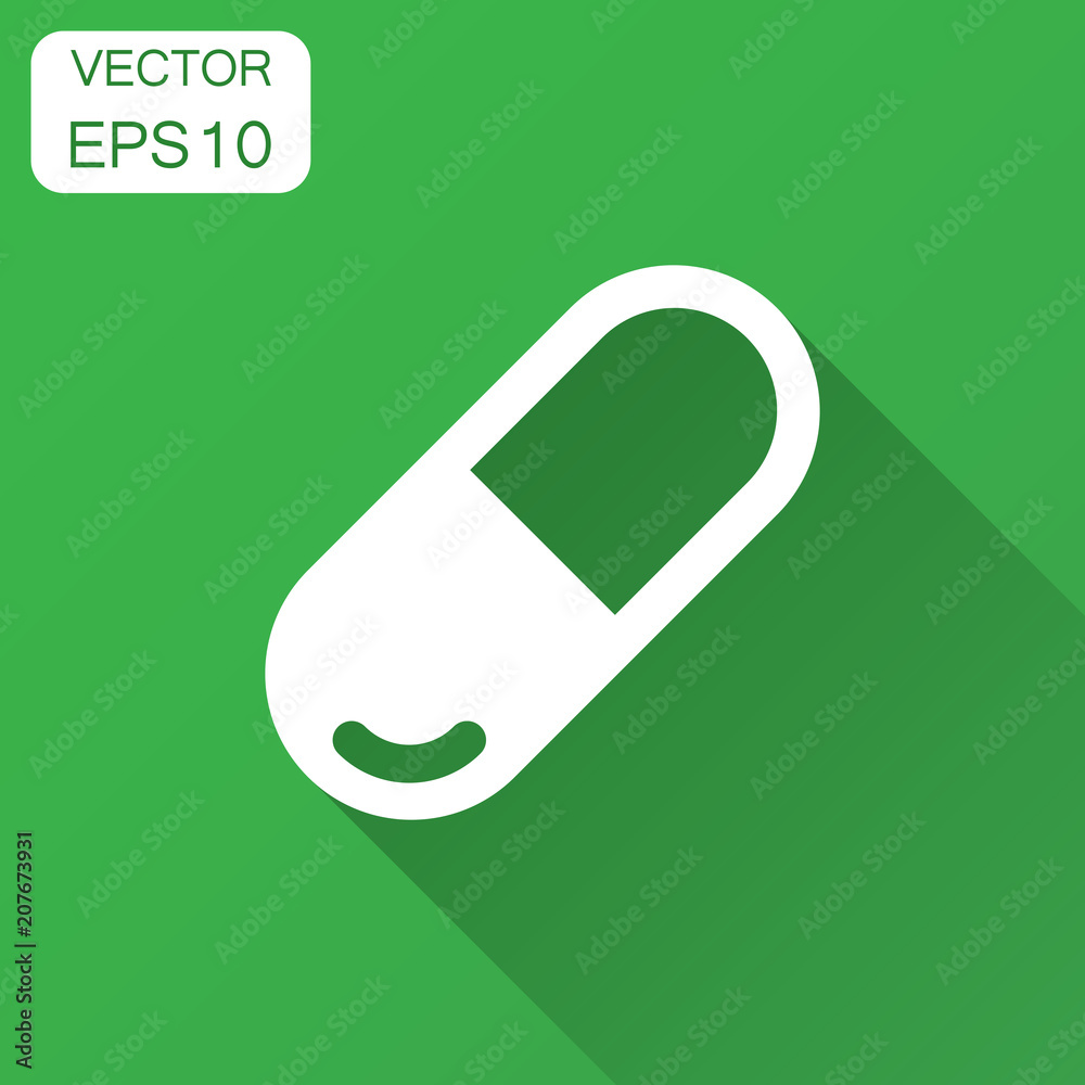Capsule pills tablet vector icon in flat style. Medical pills illustration with long shadow. Capsule and drug concept. Capsule pills tablet vector icon in flat style. Medical pills illustration with long shadow. Capsule and drug concept.