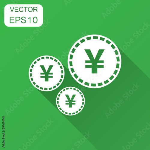 Yen, yuan money currency vector icon in flat style. Yen coin symbol illustration with long shadow. Asia money business concept.