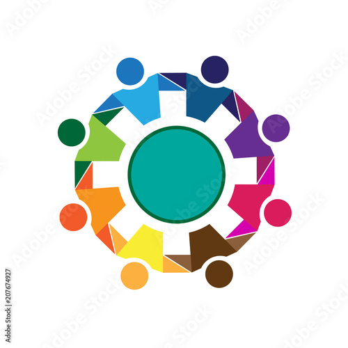 Logo teamwork hug unity business people 