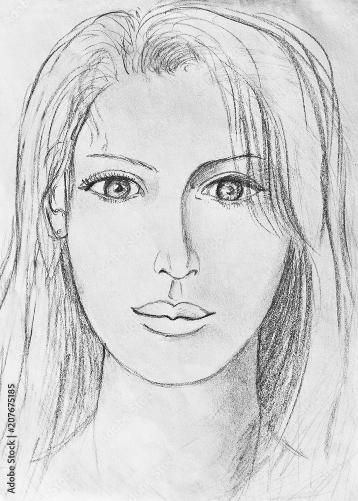 Fototapeta premium Portrait of a young girl. Pencil drawing