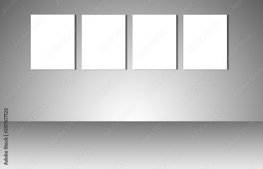 Empty white posters on gray background Empty white posters on gray background