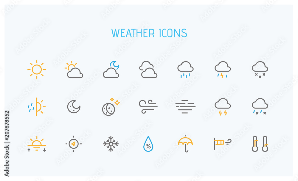 Modern weather icons set. Flat vector symbols - obrazy, fototapety, plakaty 