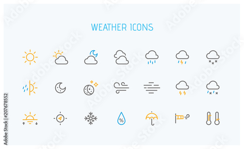 Fotografie, Obraz Modern weather icons set. Flat vector symbols