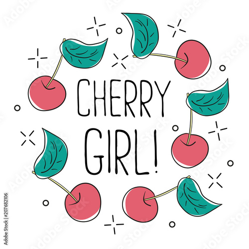 Typography graphic slogan cherry girl, vector for modern t shirt print, embroidery patch for printed tee photo