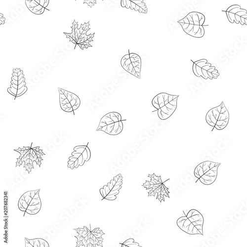 abstract vector doodle autumn leaves seamless pattern