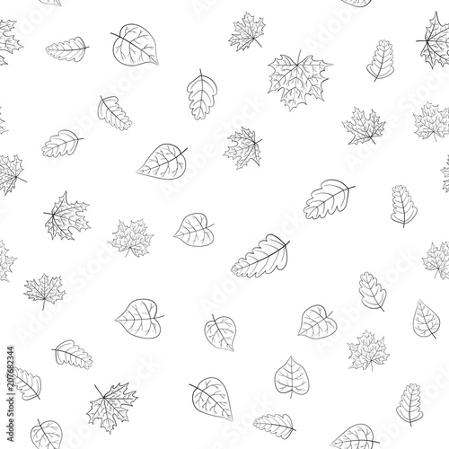 abstract vector doodle autumn leaves seamless pattern