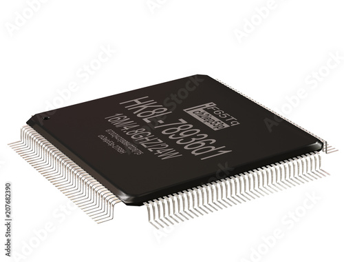 Integrated circuit or lowpass micro chip and new technologies on isolated. Computer parts coprocessor integral IC component digital signal processor. Microprocessors 3d rendering. photo