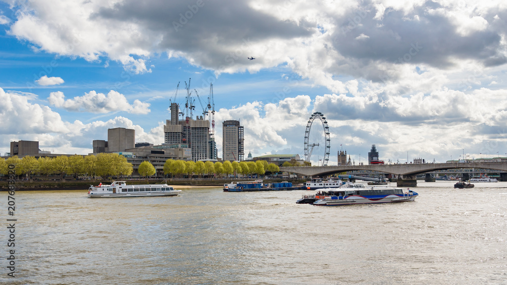 Ships on River Thames in London