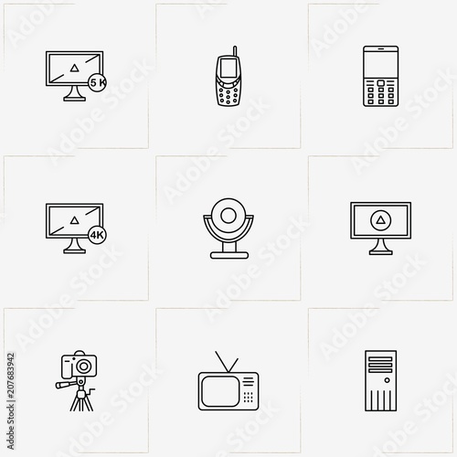 Gadgets line icon set with mobile phone, web camera  and television