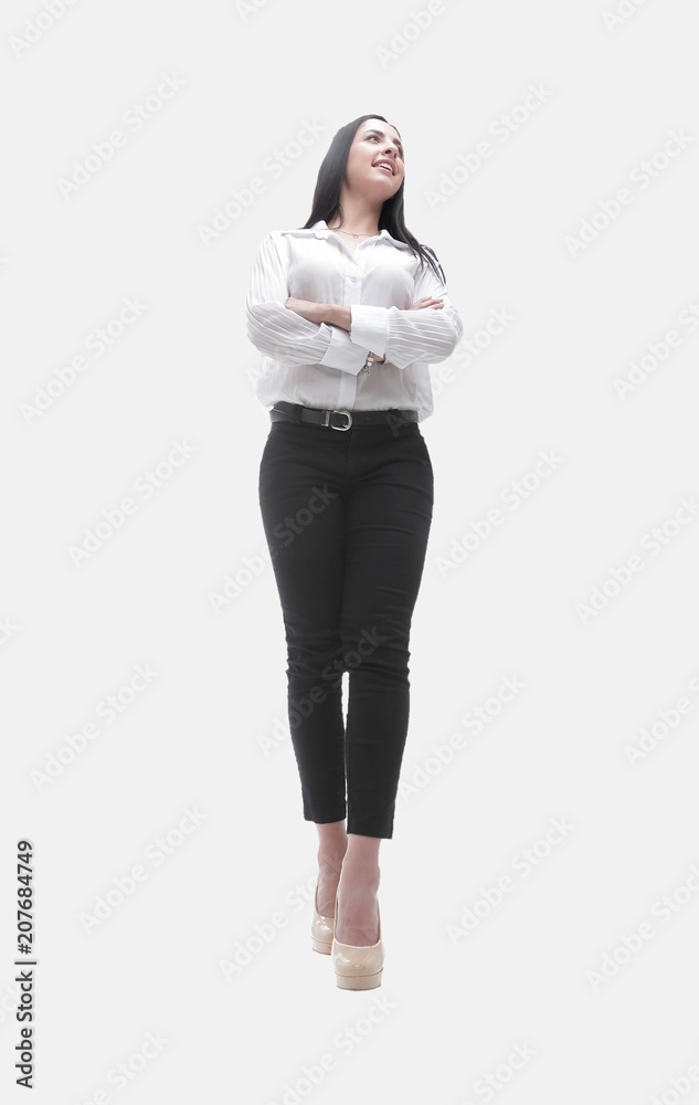 view from below. in full growth. successful young woman. view from below. in full growth. successful young woman.