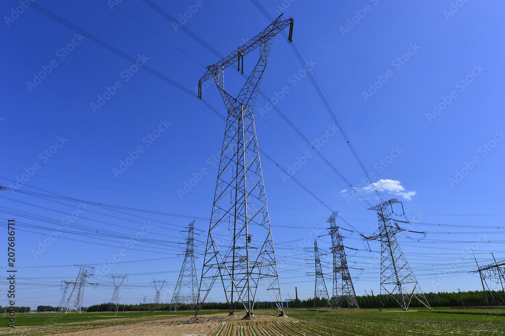 The power supply facilities of contour in the evening
