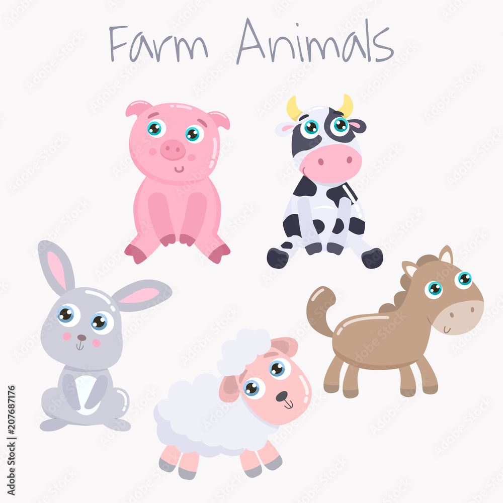 Cute farm animals. Flat design. Cute farm animals. Flat design.