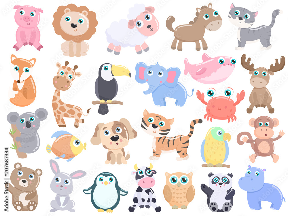 Cute animals set. Flat design