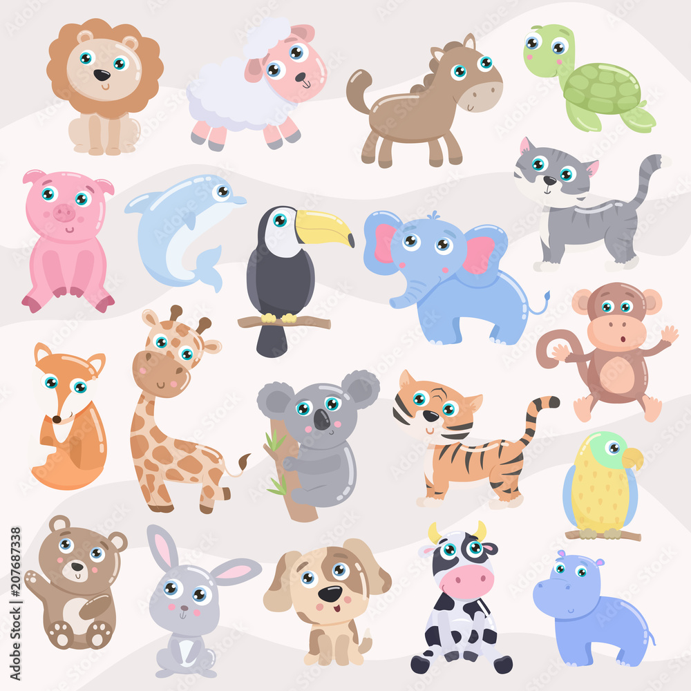 Cute animals set. Flat design Cute animals set. Flat design