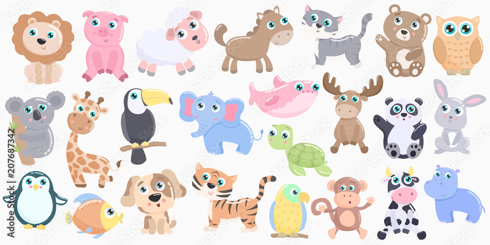 Cute animals set. Flat design Cute animals set. Flat design