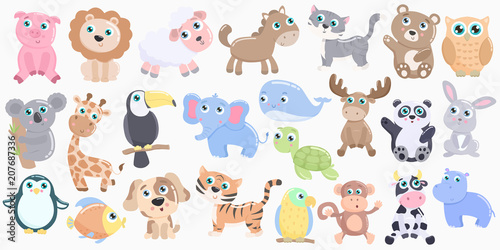 Fototapeta Naklejka Na Ścianę i Meble -  Cute animals set. Flat design