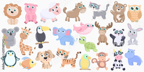 Cute animals set. Flat design