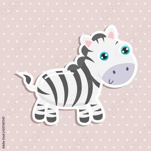 Cute zebra sticker vector illustration. Flat design.