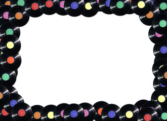 Frame made from vinyl records in different label colors