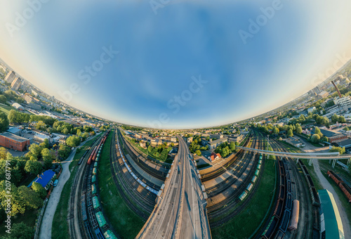 City Riga Bridge and train road drone sphere 360 vr view photo