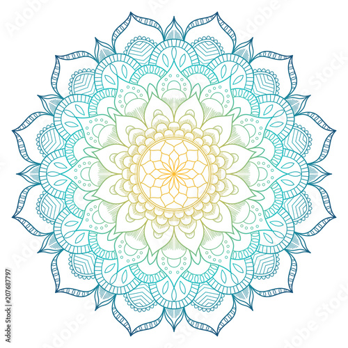 Mandala pattern colored background. Vector illustration. Meditation element for India yoga. Ornament for decorating a greeting. Set of vintage Wedding Invitation card photo