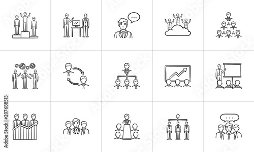 Business sketch icon set for web, mobile and infographics. Hand drawn business vector icon set isolated on white background.