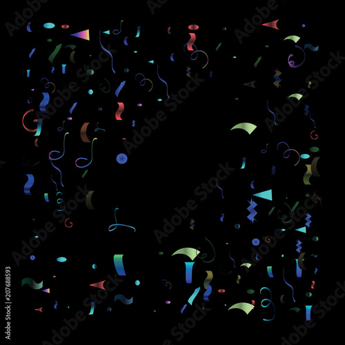Trendy Xmas Party Tinsel Vector Foil Confetti Cool Foil Border Fireworks Explosion, Blast, Burst, New Year, Christmas, Birthday Celebration. Cool Summer Coctail Party Colored Gradient Tinsel Confetti.