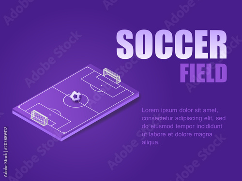 Set vector illustration isometric football field with strategy on screen smartphone. Bundle concept soccer cup online