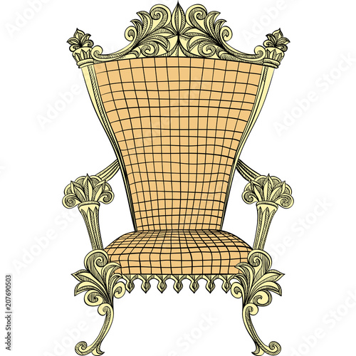 Vector golden royal throne on the white background