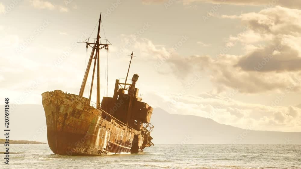 Greek coastline with the famous rusty shipwreck in Glyfada beach near Gytheio, Gythio Laconia Peloponnese Greece 4K Greek coastline with the famous rusty shipwreck in Glyfada beach near Gytheio, Gythio Laconia Peloponnese Greece 4K