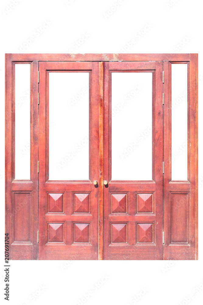 Obraz premium Red wood door frame isolated on white background