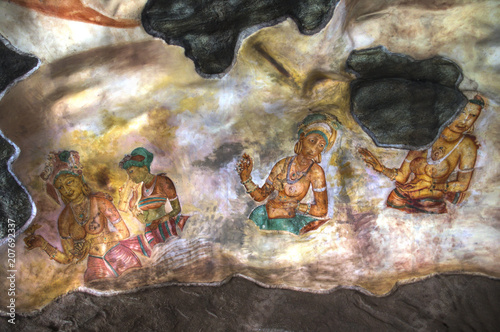 famous frescos in Sigiriya, Sri Lanka.