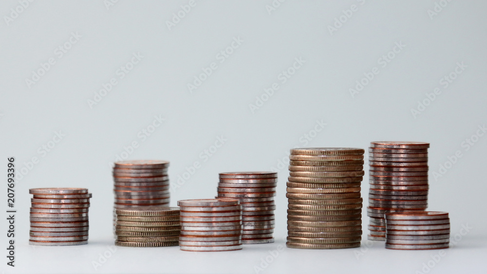 Piles of different heights of coins. Piles of different heights of coins.