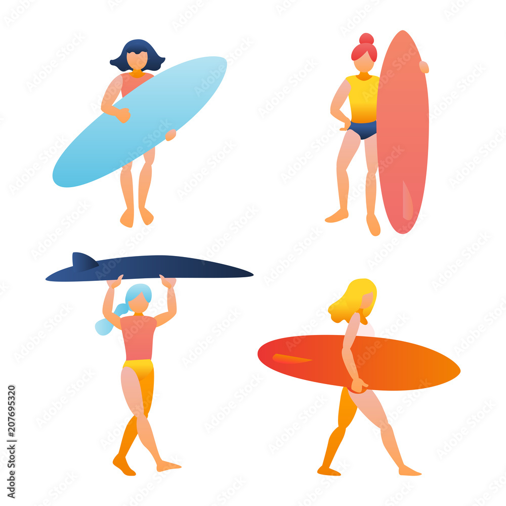 Woman, girl holding surfboard