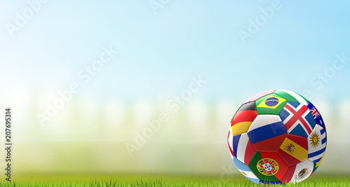 soccer stadium with Russia soccer football ball 3d rendering
