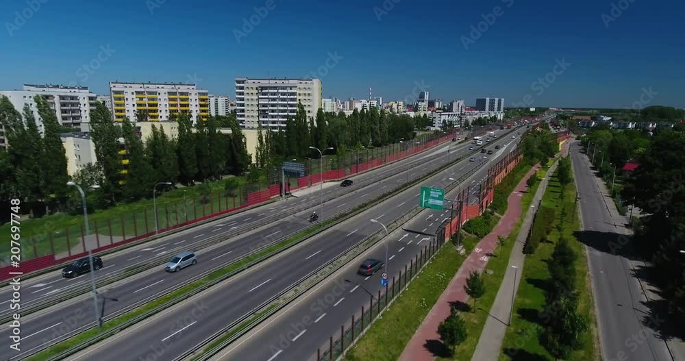 Aerial View Of Traffic Running On The Highway Aerial View Of Traffic Running On The Highway