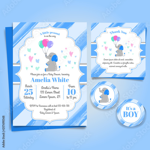 Elephant Baby Shower Invitation, Birthday Party