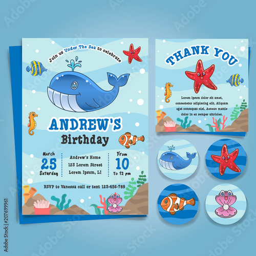 Underwater Sea, Nautical Theme birthday party Invitation
