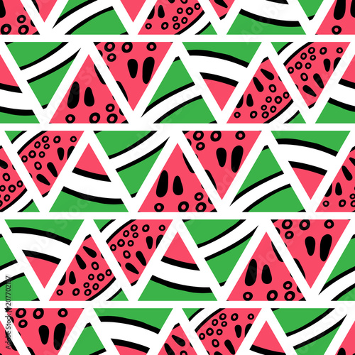 Hand drawn watermelon slices seamless pattern