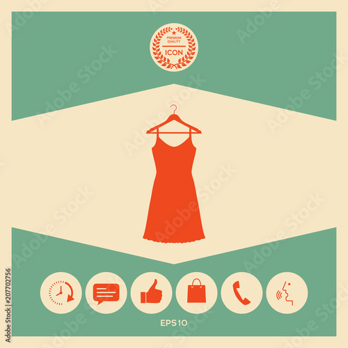 Sundress, Evening dress, combination or nightie on the wardrobe hanger , the silhouette. Menu item in the web design