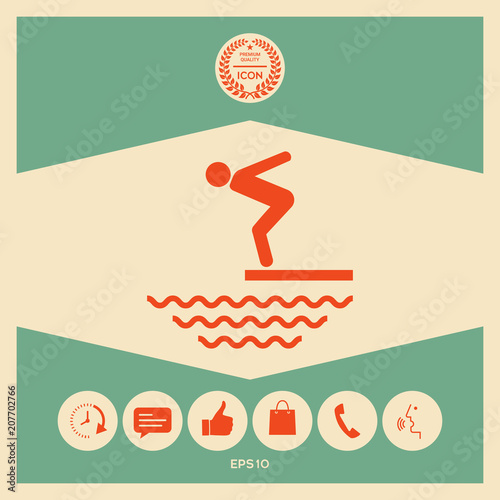 Swimmer on a springboard, Jumping into the water - icon