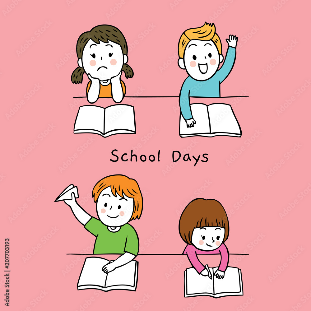 Cartoon cute actions students in classroom vector. Cartoon cute actions students in classroom vector.